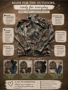 Full-Zip Camouflage Hunting Jacket - Realtree Style Brown/Green